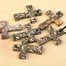 Jasper leopard pendant in the shape of a cross + black leather
