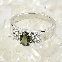 Oválný prsten vltavín a zirkony Ag 925/1000 + Rh