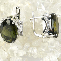 Earrings with moldavite and zircons 14x10mm Ag 925/1000 + Rh