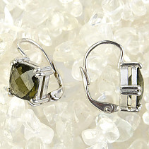 Earrings of moldavite checker top Ag 925/1000 + Rh