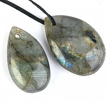 The labradorite stone on the leather pendant is drilled