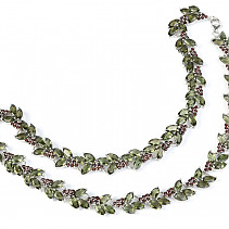 Top náhrdelník s vltavíny a granáty broušený Ag 925/1000 + RH 49cm