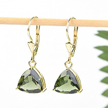 Cutted earrings moldavite triangle gold 14K Au 585/1000 4.02g