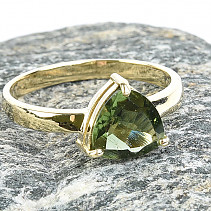Broušený prsten vltavín vel.55 14K zlato Au 585/1000 2.84g