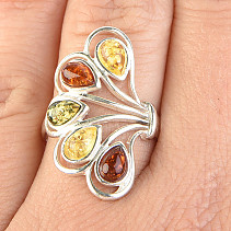 Prsten s jantary ve stříbře Ag 925/1000