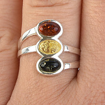 Prsten s jantary ze stříbra Ag 925/1000