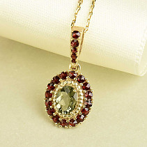The golden moldavite pendant + garnets Au 585/1000