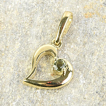 Gold heart pendant with moldavite Au 585/1000 14K 1.72g