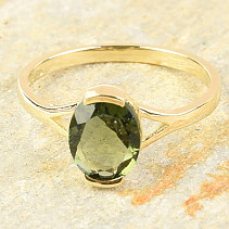 Broušený zlatý prsten vltavín 14K Au 585/1000 vel.55 2.63g