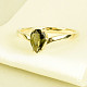Zlatý prsten ve tvaru kapky s vltavínem velikost 58 Au 585/1000 14 karátů 2,56g