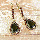 Gold earrings of moldavite + garnet Au 585/1000 8.02g