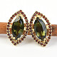Gold earrings with moldavite decorated with Au 585/1000 garnets